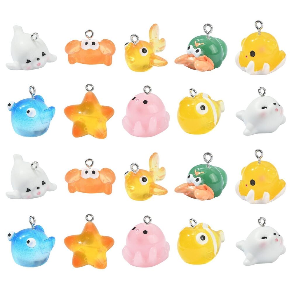 6933 20 Pcs 10 Styles Mixed Shapes Resin Ocean Sea Animal Charms Marine